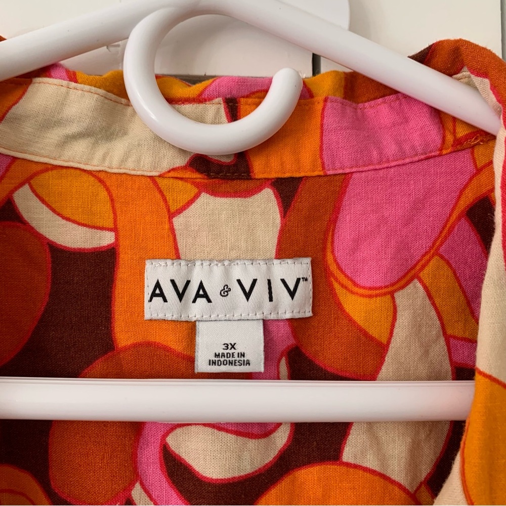 Ava & Viv Orange Pink Floral Button Linen Shirt Size 3X - Picture 4 of 7